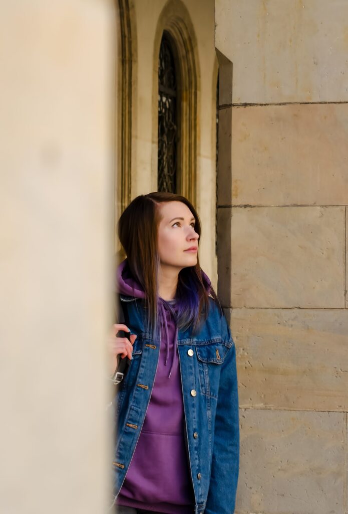Counseling for recovery in blaine MN. Girl next to a building looking up
