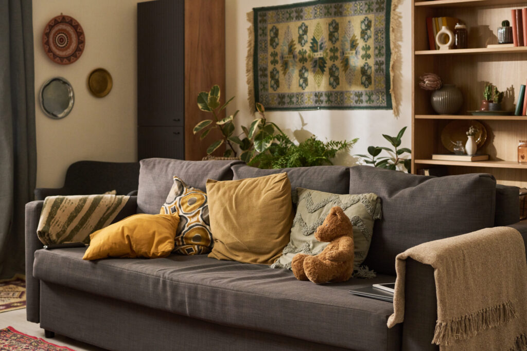 Comfortable couch in inviting living room. Therapy in Blaine MN